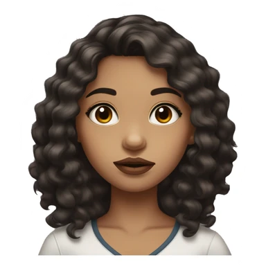 Girl with long dark brown wavy hair, big almost black eyes , big lips and lashes sticker