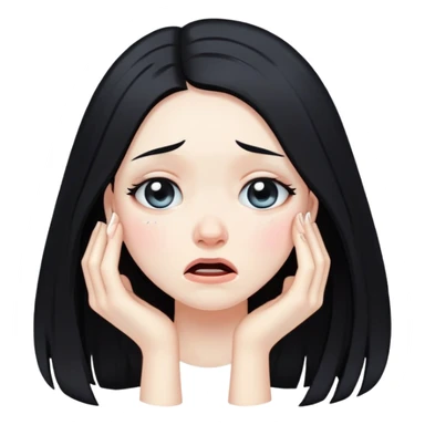 Pale girl with long black hair cry sticker