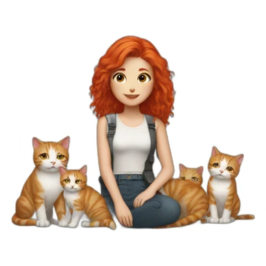 red haired girl with manu cats around sticker