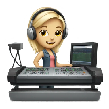 Audio technician blonde girl with an audio desk sticker