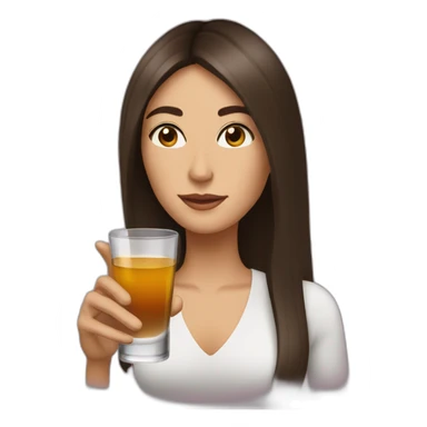 Brunette woman with brown eyes and shoulder-long hair drinking a shot if Rakija sticker