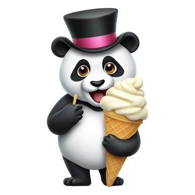 Panda in a top hat eating ice cream sticker