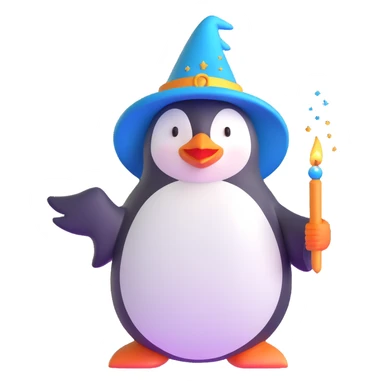 penguin wizard casting a spell with sparkles around sticker