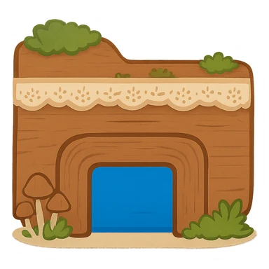 Recolor only the archway-shaped piece at the bottom of the folder icon to a bright blue, matching the original File Explorer icon. Keep the rest of the icon unchanged with cottagecore style, soft earthy tones, moss, mushrooms, lace. No words or text. Maintain transparent background. The style should reflect cottagecore aesthetic with soft earthy tones and natural elements. sticker