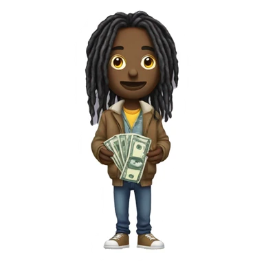 Emoji with dreads holding lots of money in both hands wearing designer clothing  sticker