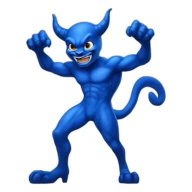 a blue devil with a full-length tail sticker