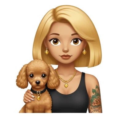 a  girl with glod  straight hair and tattoos and 2 miniature poodles sticker