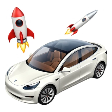 Tesla model 3 white. Two small rockets mounted flat on roof for extra propulsion sticker