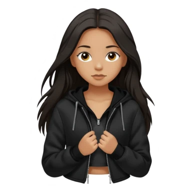  Siyah uzun saçlı ceket giyen esmerimsi kız fazla esmer değil siyah ceket  polar ceket ceket gevşek biraz omzundan çıkıyormuş gibi ve bugday ten rengi soltaraftaki omzundan çıkık sadece içinde de siyah crop var crop omzundan bağlı ve sadece sol omzundan gevşek ceket  sticker