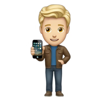 widows peak hair Blonde man holding iPhone in hand sticker