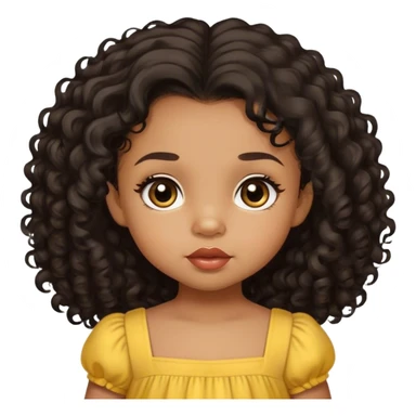 light brown skin tone, very adorable toddler, with big plump lips, long long lashes, black curly hair, middle hair parting, brown eyes, yellow dress sticker
