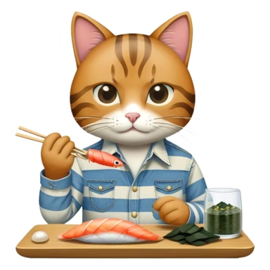 cool cat in a pearl snap western shirt eating sushi sticker