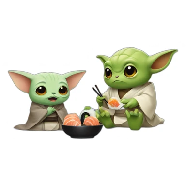Pikashu and Yoda eat sushi sticker