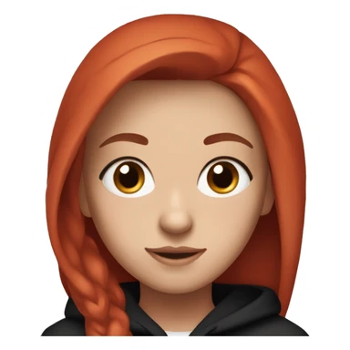 Pretty Girl with long eyelashes, blue eyes, red hair and a black hoodie that has a small white logo on the front sticker