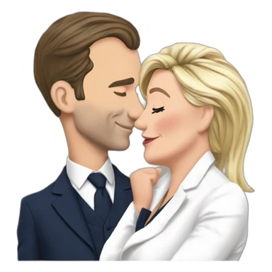 Macron et marine le pen qui se don un bisou sticker