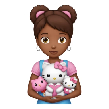 black girl with brown hair holding a hello kitty sticker