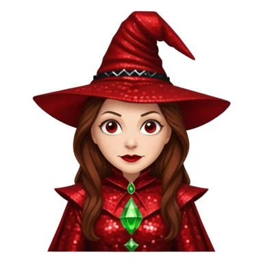 Wicked Witch of the East from the Wizard of Oz with long brown hair, red sequin outfit sticker