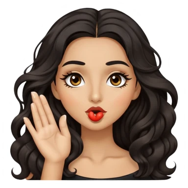 woman with olive skin, brown eyes and long lashes, and long black wavy hair blowing kiss sticker