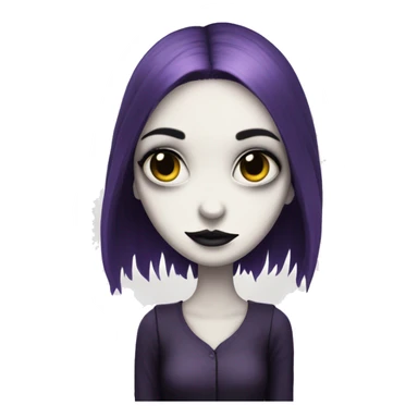 A girl with white skin and dark purple hair with the Tim burton art style  sticker