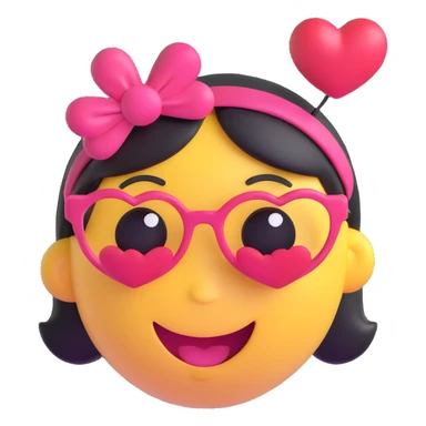 3D smiley emoji, large eyelashes, girly, heart headband, blowing a kiss sticker
