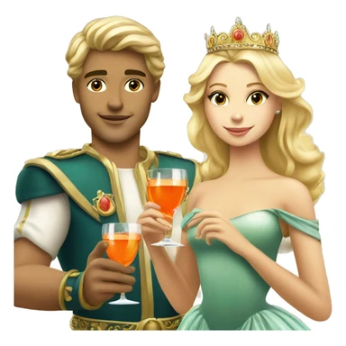 beautiful blond princess with crown in a golden dress and a beautiful blond prince drinking aperol sticker