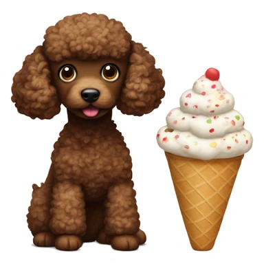 Two brown toy poodles. One is smaller than the other one. One is eating ice cream, the other one I watching sticker
