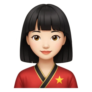 Chinese woman emoji, black hair with bangs, subtle smile sticker