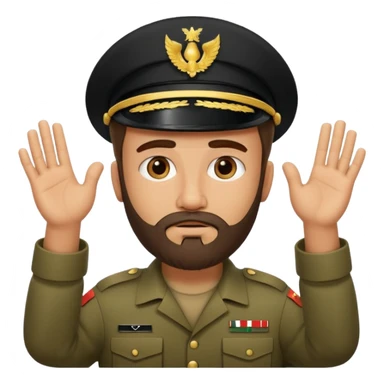 surrenders, depicts an Iraqi soldier from 1980, with a beard, a sad face and raised hands sticker