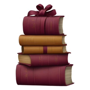 burgundy books stacked up and tied together by a burgundy bow sticker