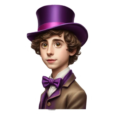 Timothée Chalamet as young Willy Wonka, large face, hat sticker