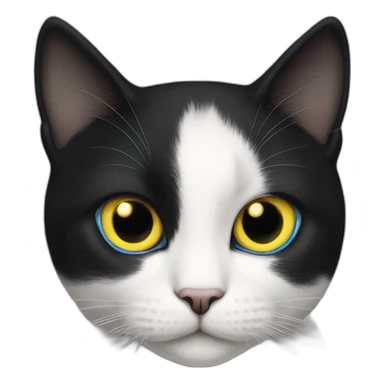 Half black half white cat with one blue eye and one yellow eye sticker