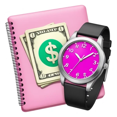Libreta, reloj y un dolar rosa sticker