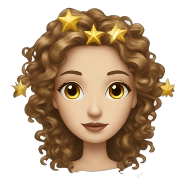 tarot card with a white young elegant woman with long brown curls and a golden star  sticker