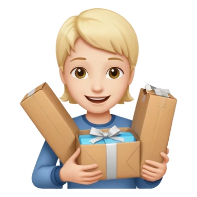 glückliche Person, die ein Paket hält, freundlicher Gesichtsausdruck, Paket in beiden Händen, neutraler Hintergrund sticker