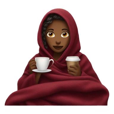 girl covered with a burgundy blanket drinks coffee sticker