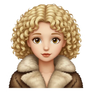 Caucasian girl with short curly Blonde hair and hazel eyes in fur-coat  sticker