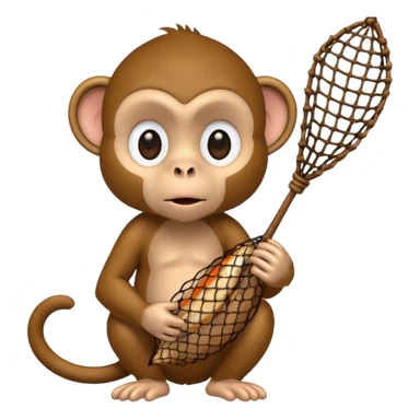 monkey holding fish net sticker