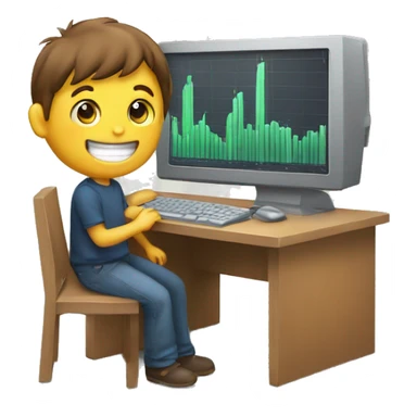 A computer with trading graphs going up and a happy boy  sticker