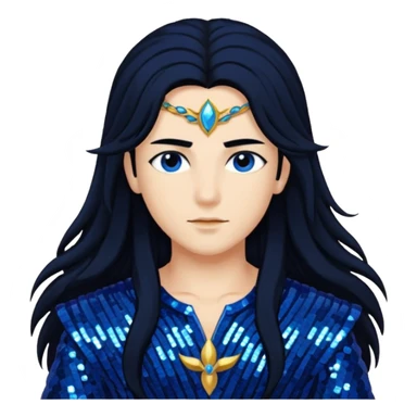 Zephyr, God of West Wind from Gods and Goddesses with long jet black hair, dark blue sequin outfit sticker