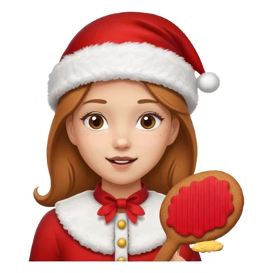 clean and vanilla girl with santa claus hat like holiday mood, baking ginger cookie sticker