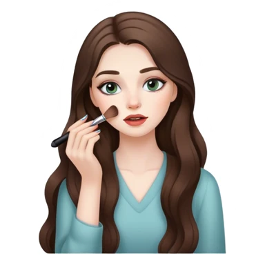 beautiful pale brunette girl with long hair doing her makeup  sticker
