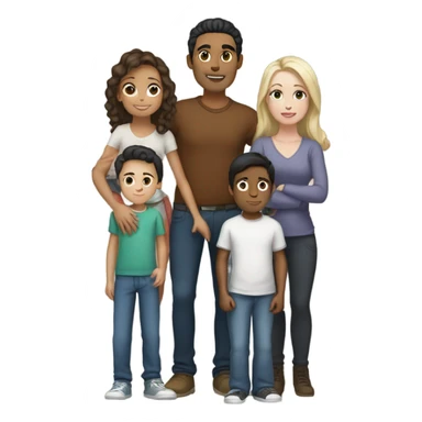 Couple with three kids. Mixed man. White woman. sticker