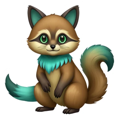 exotic shiny sparkly colorful cool realistic cute beautiful dark gloomy ghostly spooky greyish blackish green cyan toned colored fantasy-Cacomistle-tanuki-oncilla-caracal-animal-hybrid (full body) sticker
