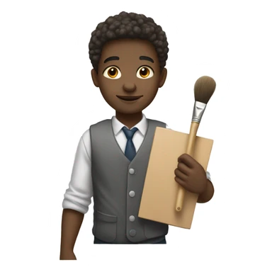 one white schoolboy holds little brush and palette sticker