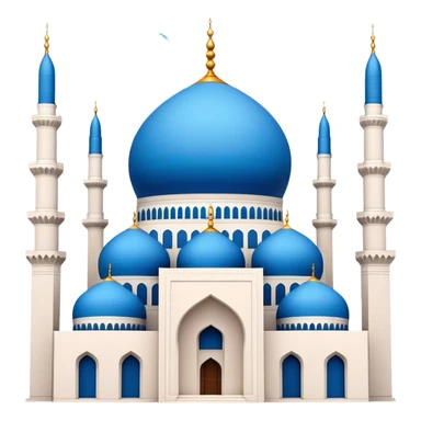 Cinematic Realistic Mohammad Al-Amin Mosque Landmark Emoji, showcasing its striking blue dome, towering minarets, and detailed Arabic calligraphy. sticker