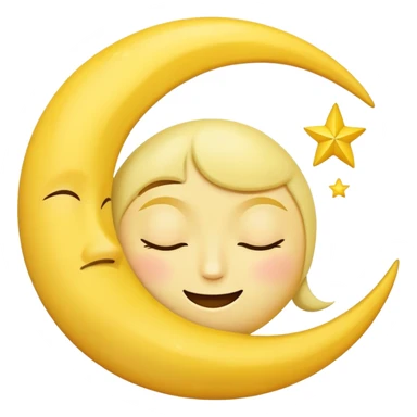 A crescent moon with a sleepy, peaceful face sticker