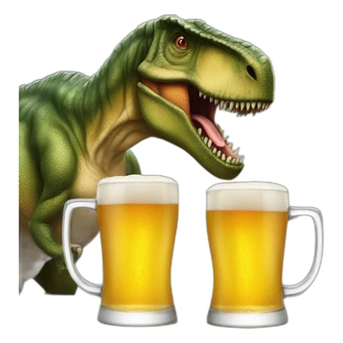 a tyrannosaurus with two mugs of beer sticker