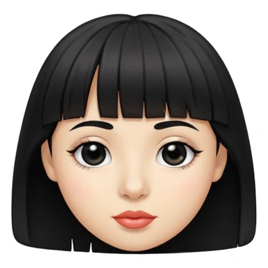 black hair with bangs, small lips, big black eyes, small large nose and dimples sticker