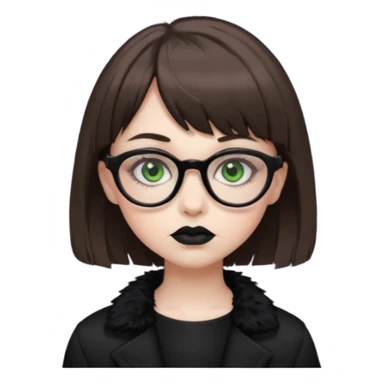 girl that has brown shaggy cut hair with baby bangs, has green eyes and wears glasses, she is goth  sticker