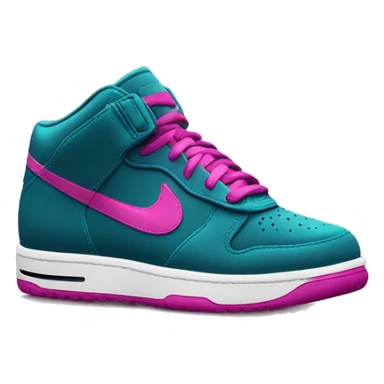 Realistic isolated pair of dark teal blue pink and magenta Nike Shock Sneakers shoes. sticker